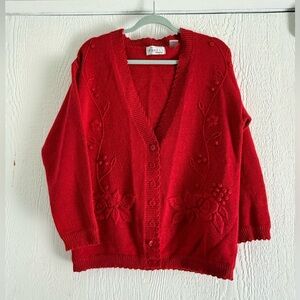 Adrianna Papell Vintage Red Floral Embroidered Women's Sweater, Small